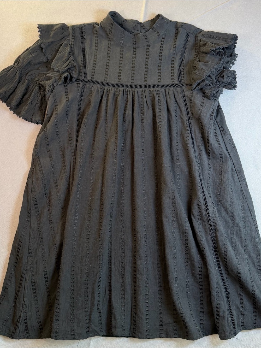 Forever 21 Women’s szM Black Lace-Trim High Neck DressBlouse Flutter Sleeves